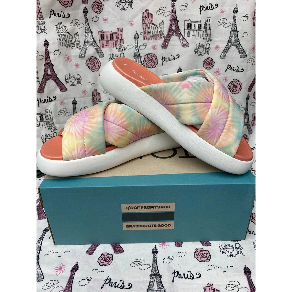 TOMS Alpargata Mallow Crossover Candy Pink Tie Dye REPREVE Jersey Sandals Size 8